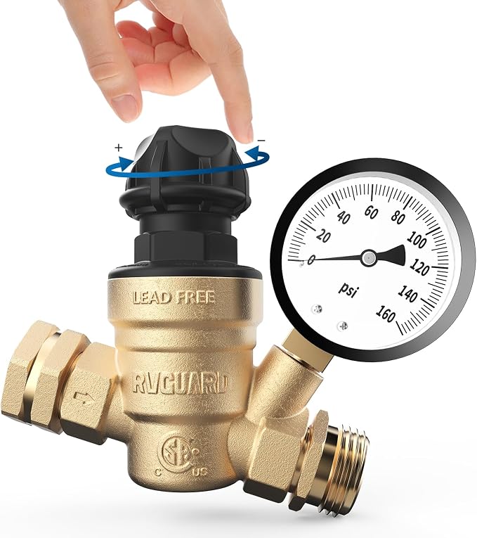 RVGUARD Adjustable RV Water Pressure Regulator with Gauge